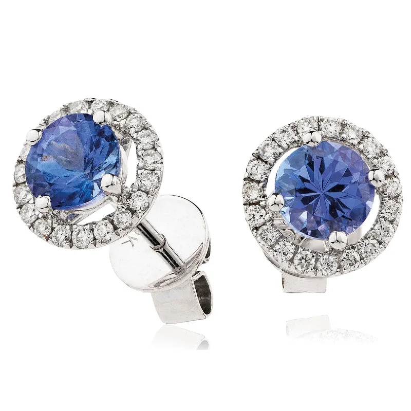 Ladies infinity earrings-TANZANITE HALO STUD EARRINGS