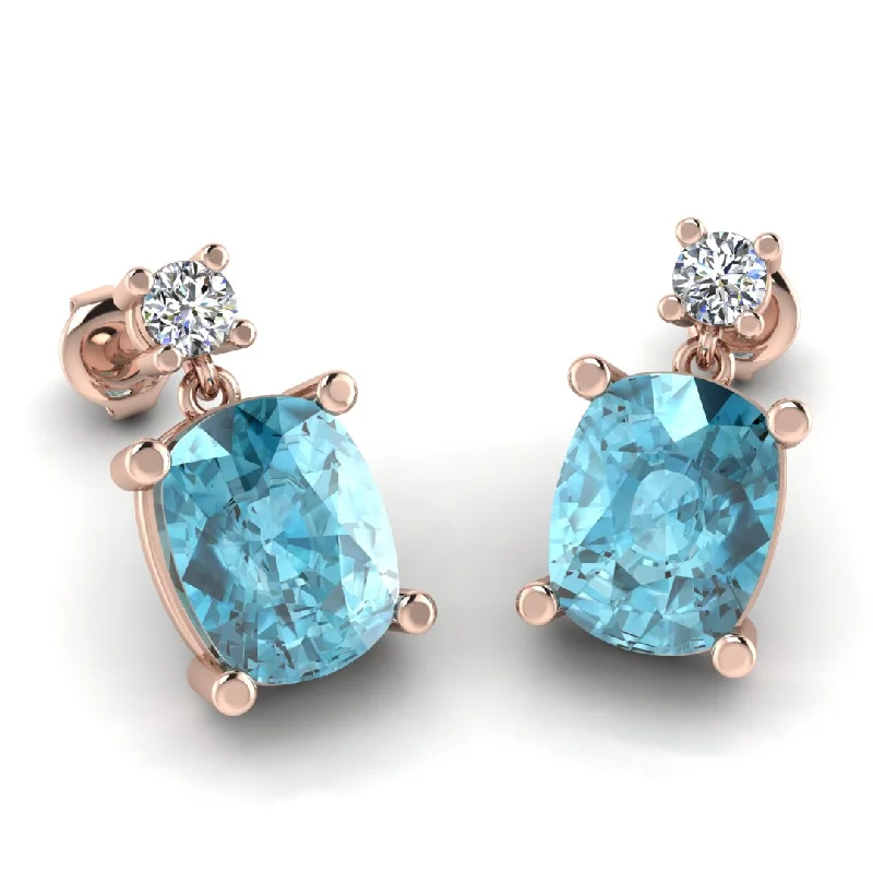 Ladies simple stud earrings-Cushion Shape Aquamarine Lab Grown Diamond Drop Earrings EDCCA