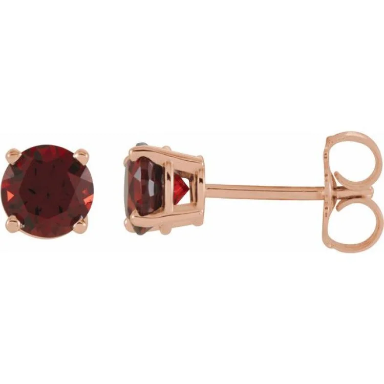 Ladies heart-shaped stud earrings-14K Rose 5 mm Natural Mozambique Garnet Stud Earrings