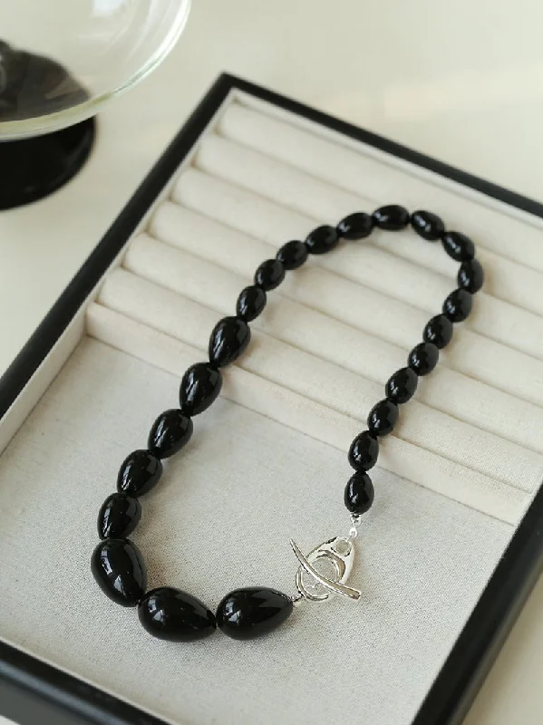 Ladies matching necklace set-Black Gradient Water Drop Black Agate Necklace