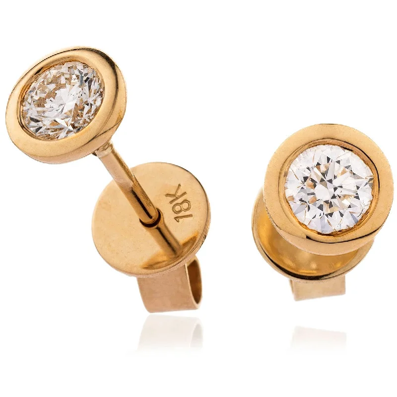 Ladies minimalist earrings-Chastity Round  Brilliant Diamond Rub over Over Setting Solitaire Stud Earrings in 18ct Yellow Gold