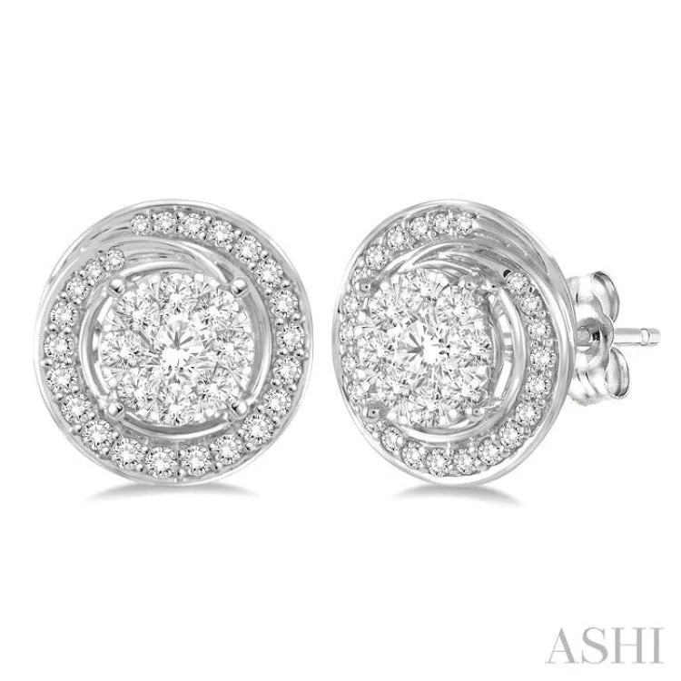 Ladies oval earrings-5/8 Ctw Diamond Lovebright Earrings in 14K White Gold