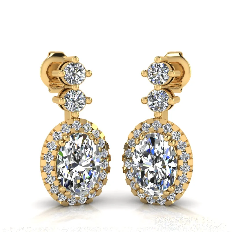 Ladies oval earrings-1.40 Carat Oval Shape Halo Lab Grown Diamond Drop Earrings E1OCD