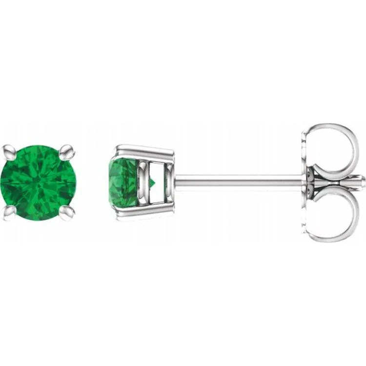 Ladies multi-stone earrings-14K White 2.5 mm Lab-Grown Emerald Stud Earrings