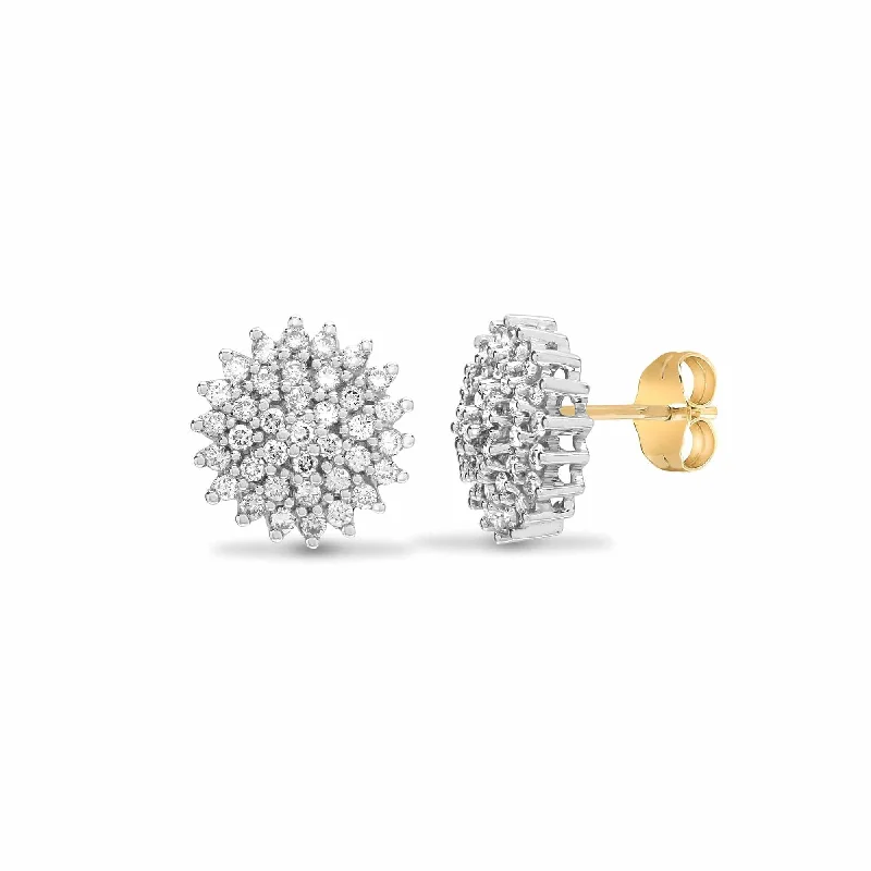 Ladies chandelier diamond earrings-DIAMOND CLUSTER STUD EARRINGS IN 9K YELLOW GOLD