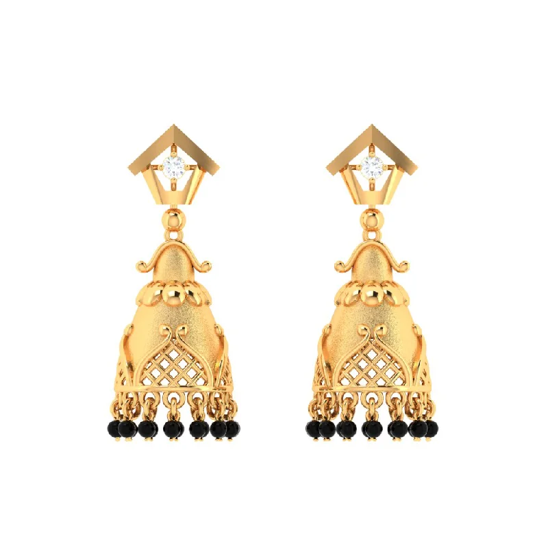 Ladies 3-stone earrings-18k Traditional Gold Jhumka Earrings With Diamond From Pc Chandra Diamond Collection