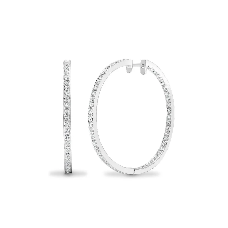 Ladies luxury pearl earrings-DIAMOND HOOP EARRINGS IN 9K WHITE GOLD