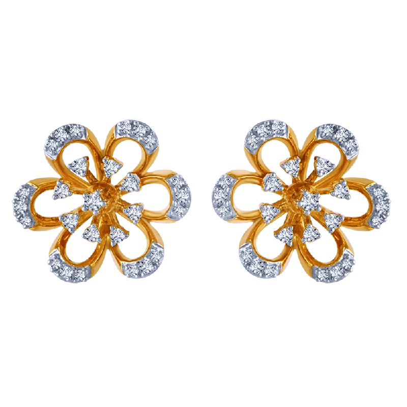 Ladies statement stud earrings-Dazzling 18k Gold And Diamond Floral Stud Earrings