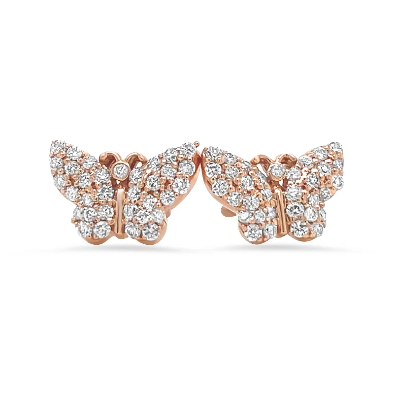 Ladies engraved earrings-Butterfly Diamond Earrings