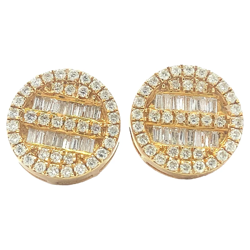 Ladies large diamond earrings-Halo Baguette Diamond Earrings in 14k Gold