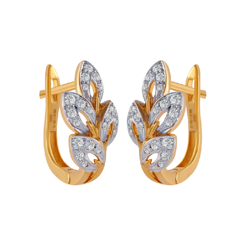 Ladies gold drop earrings-18KT (750) Yellow Gold And Diamond Clip-on Earrings For Women