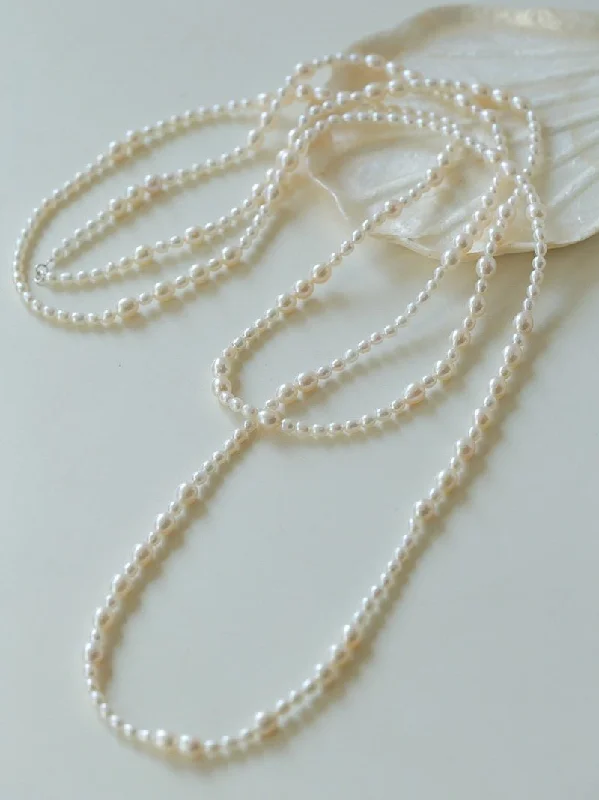 Ladies unique gold necklace-Large and Small Pearls Spliced Extra Long Pearl Necklace-Large Pearl Style