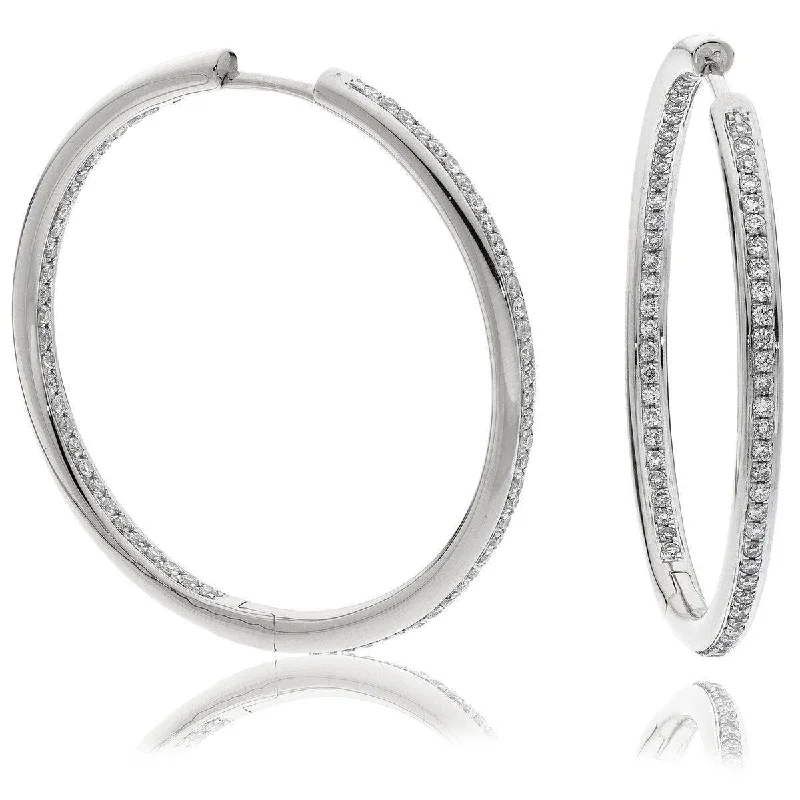 Ladies black diamond earrings-DIAMOND GRAIN SETTING HOOPS IN 18K WHITE GOLD