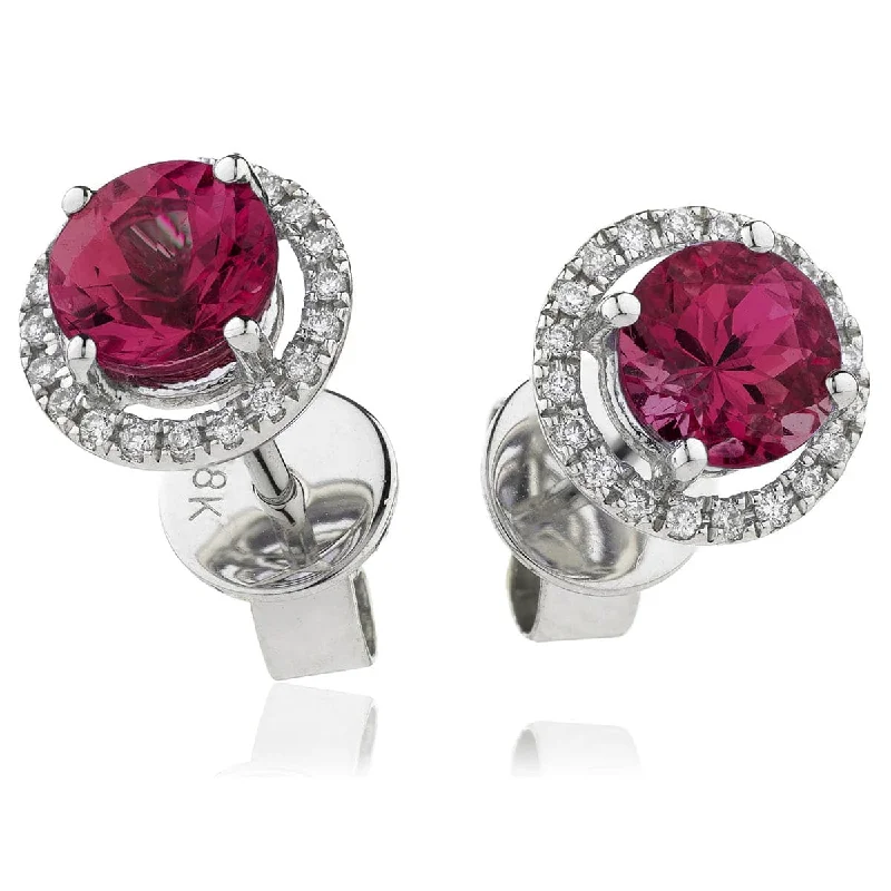 Ladies chic stud earrings-RUBY HALO STUD EARRINGS