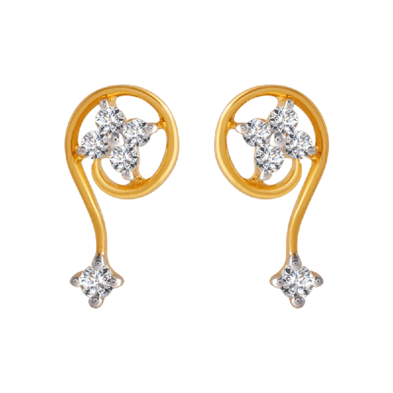 Ladies engraved earrings-18KT (750) Yellow Gold And Diamond Clip-on Earrings For Women