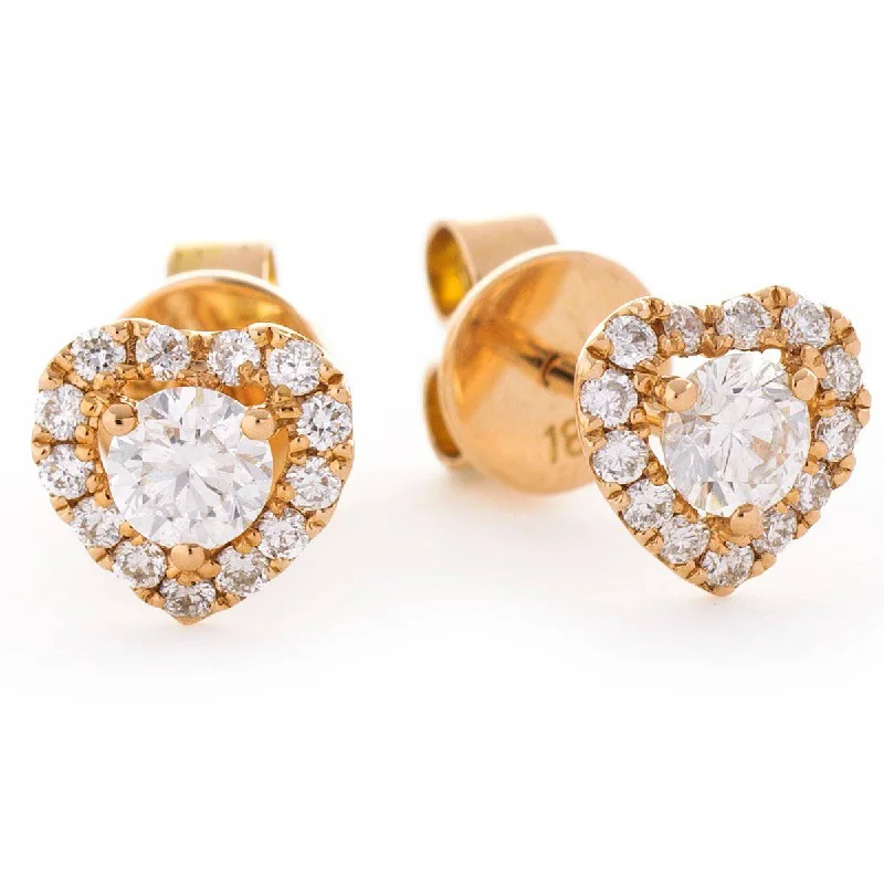 Ladies glamorous diamond earrings-ROSE GOLD HEART SHAPE HALO DIAMOND EARRING