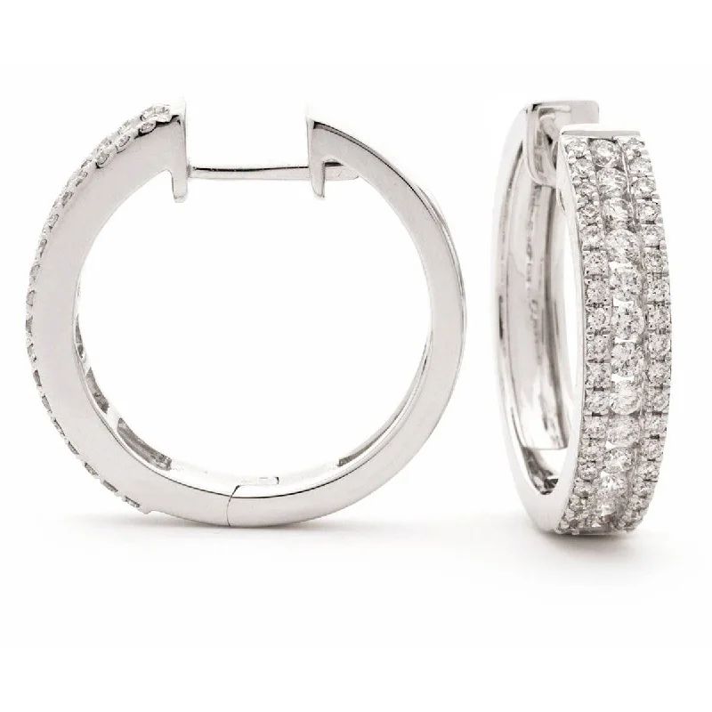 Ladies vintage-inspired earrings-DIAMOND IN & OUT HOOP EARRINGS IN 18K WHITE GOLD