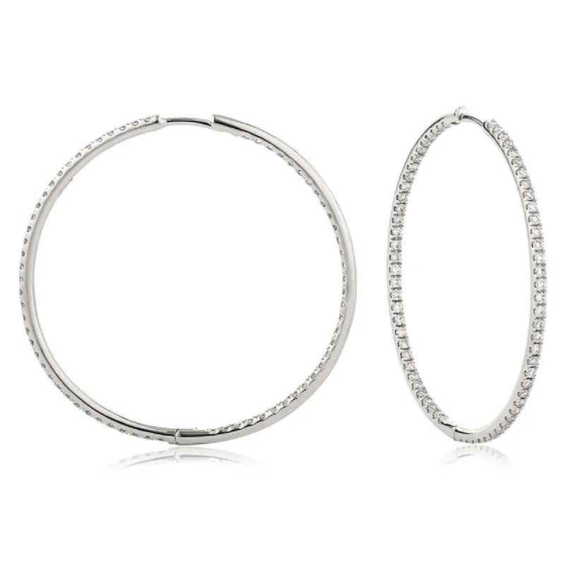 Ladies boho earrings-DIAMOND HOOP EARRINGS IN 18K WHITE GOLD