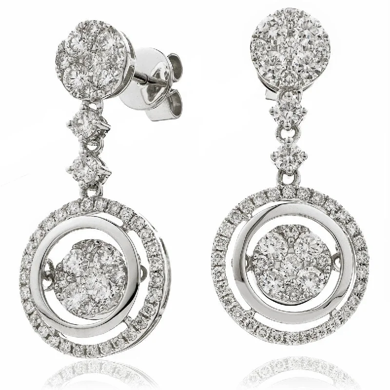 Ladies large hoop earrings-DIAMOND FANCY MOVEABLE EARRINGS IN 18K WHITE GOLD