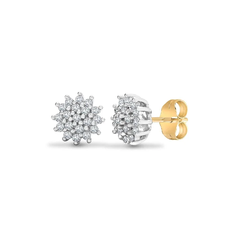 Ladies diamond drop earrings-DIAMOND CLUSTER STUD EARRINGS IN 9K WHITE GOLD