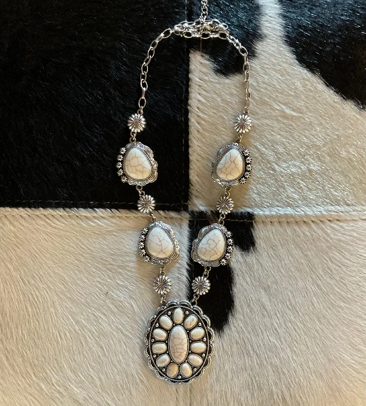 Ladies luxury diamond necklace-White Buffalo & Silver Neckace