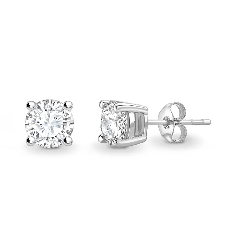 Ladies custom earrings-ROUND BRILLIANT DIAMOND SOLITAIRE BASKET SETTING STUD EARRINGS