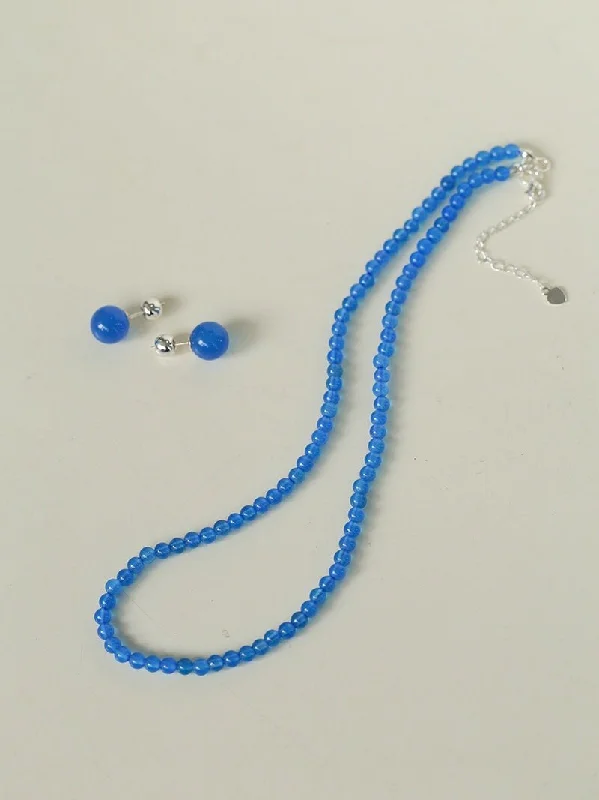 Ladies zodiac necklace-Glacier Blue Onyx 4mm Beaded Necklace