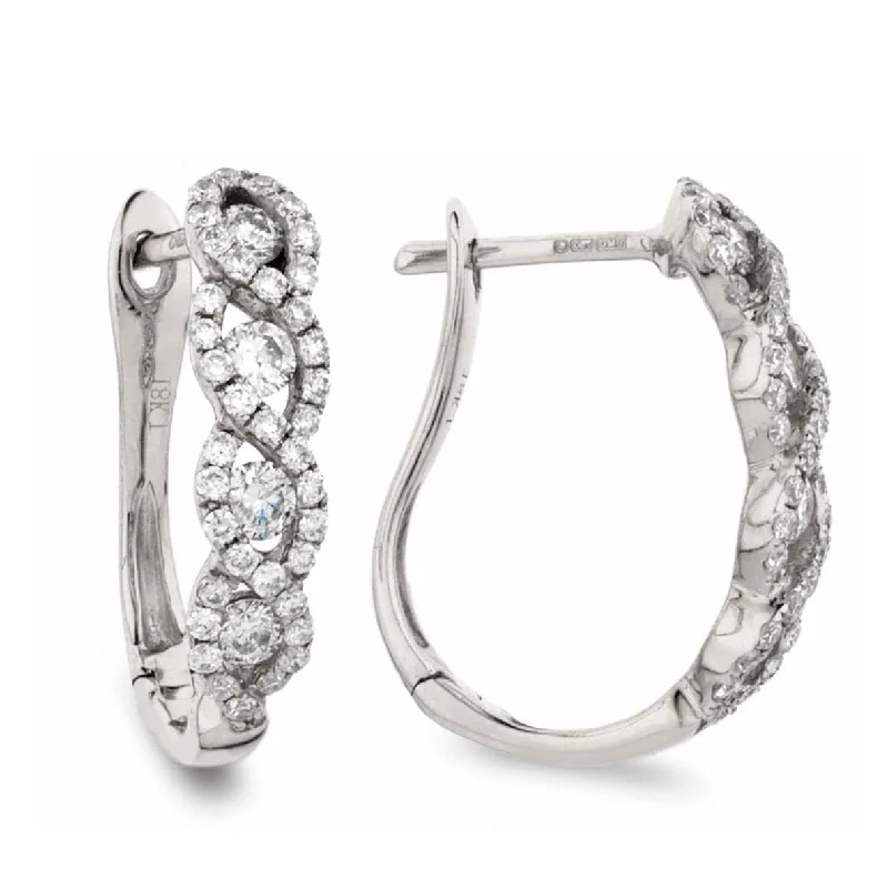 Ladies stud earrings with gemstones-DIAMOND WAVE SETTING HOOP EARRINGS IN 18K WHITE GOLD