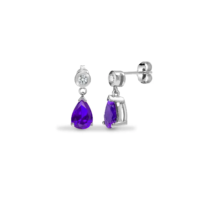 Ladies pearl earrings-TANZANITE DROP EARRINGS IN 9K WHITE GOLD