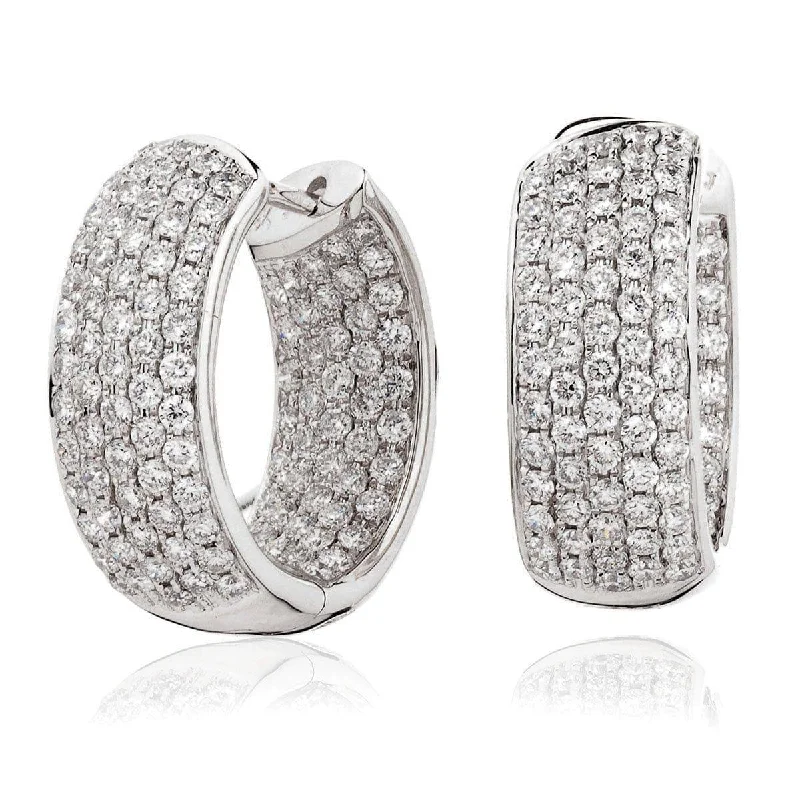 Ladies dangly hoop earrings-DIAMOND PAVE SETTING HOOP EARRING IN 18K WHITE GOLD