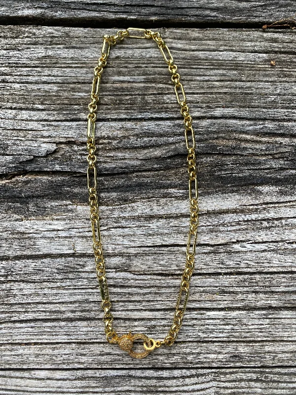 Ladies gold necklace-Gold Long/Short Link Chain with Pave Diamond Clasp