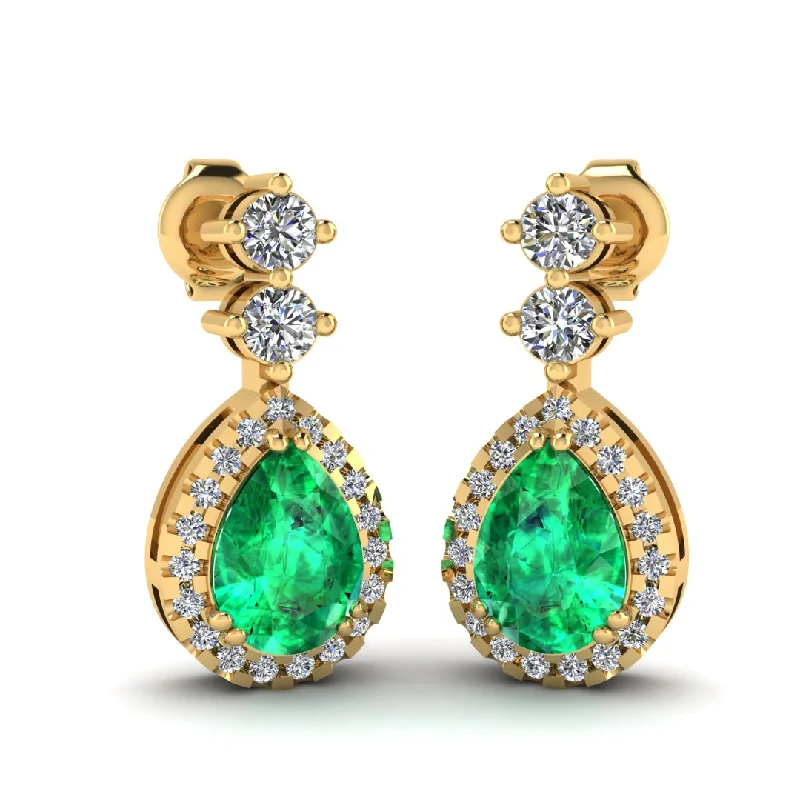 Ladies delicate drop earrings-Emerald 1.30 Carat Pear Shape Halo Natural Diamond Drop Earrings E1PSE