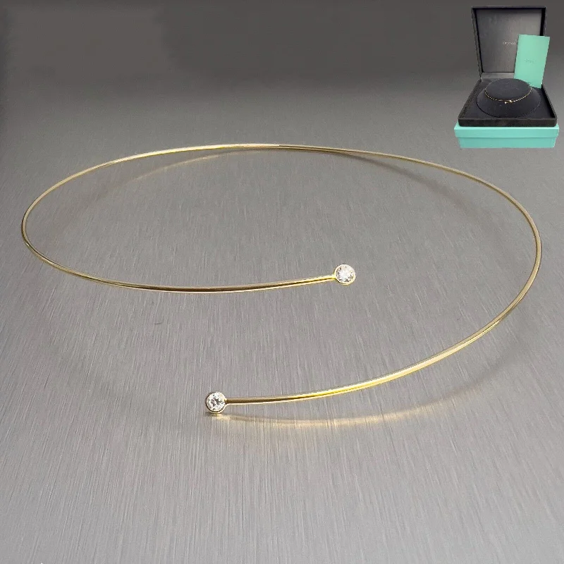 Ladies custom gold necklace-Tiffany & Co. Peretti 18k Gold Diamond Hoop Single Row Choker Necklace 15" - 16"