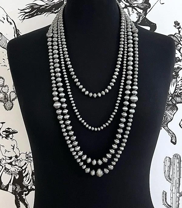 Ladies designer necklace-Faux Navajo Pearl Bead Layered Necklace