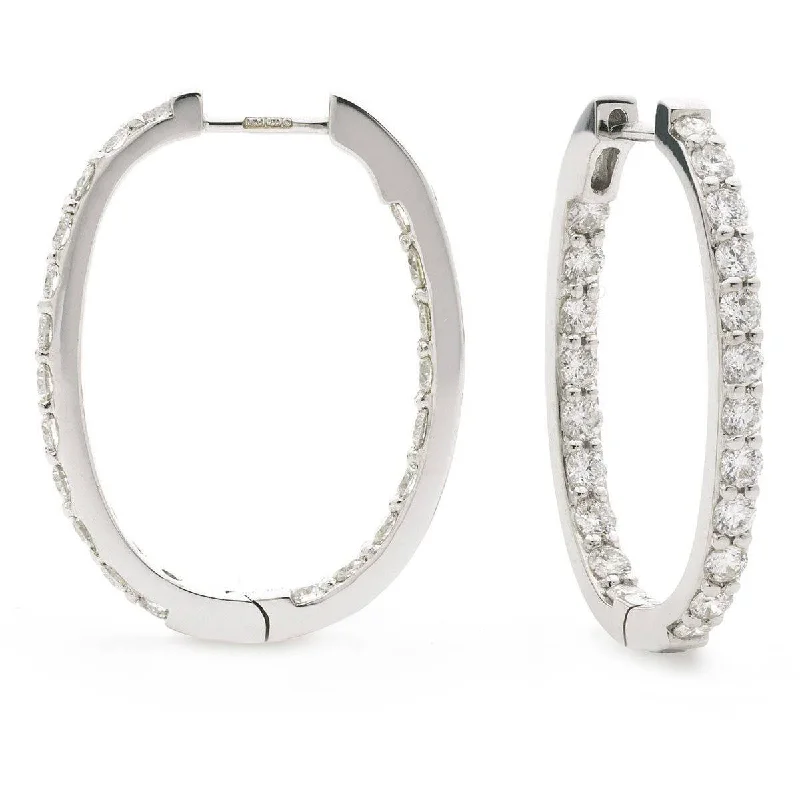 Ladies opal earrings-DIAMOND CLAW SET HOOP EARRINGS IN 18K WHITE GOLD