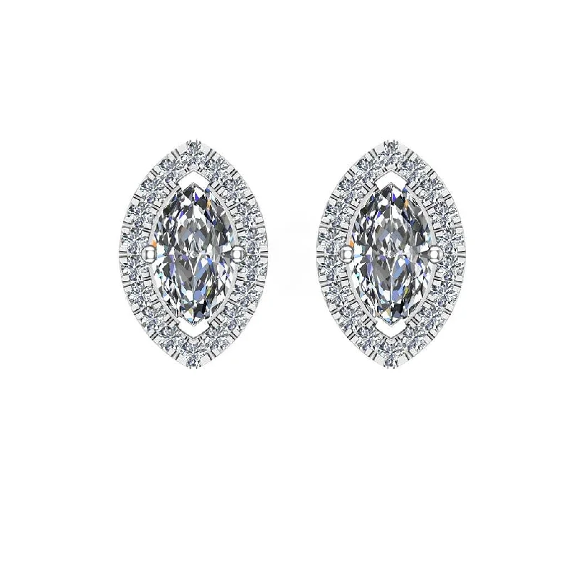 Ladies gold earrings-MARQUISE DIAMOND AND HALO STUD EARRINGS