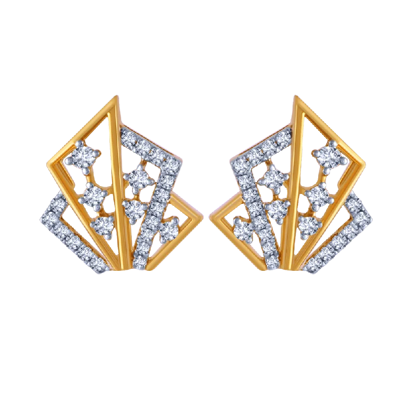 Ladies wedding earrings-Geometric 18k Diamond Stud Earrings