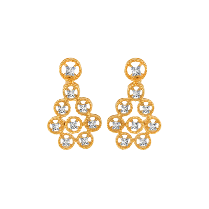 Ladies luxury earrings-18KT (750) Yellow Gold And Diamond Stud Earrings For Women