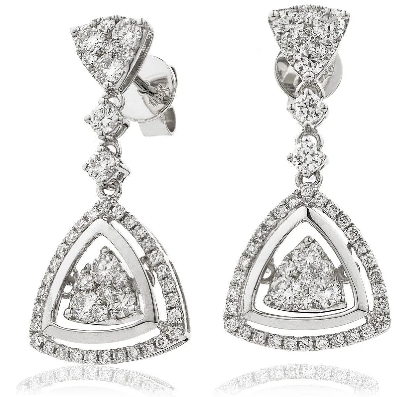 Ladies boho earrings-DIAMOND FANCY MOVEABLE EARRINGS IN 18K WHITE GOLD