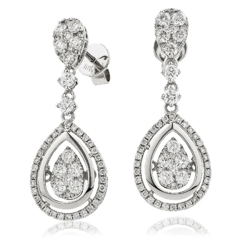 Ladies celestial earrings-DIAMOND FANCY MOVEABLE EARRINGS IN 18K WHITE GOLD