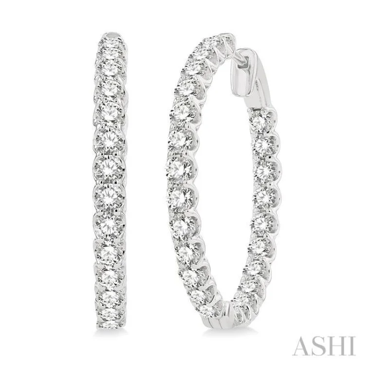 Ladies celestial earrings-5 Ctw Inside-Out Round Cut Diamond Hoop Earrings in 14K White Gold