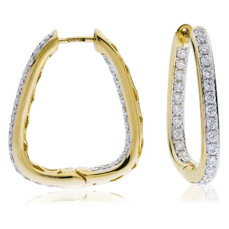 Ladies floral stud earrings-DIAMOND HOOP EARRING IN 18K YELLOW GOLD