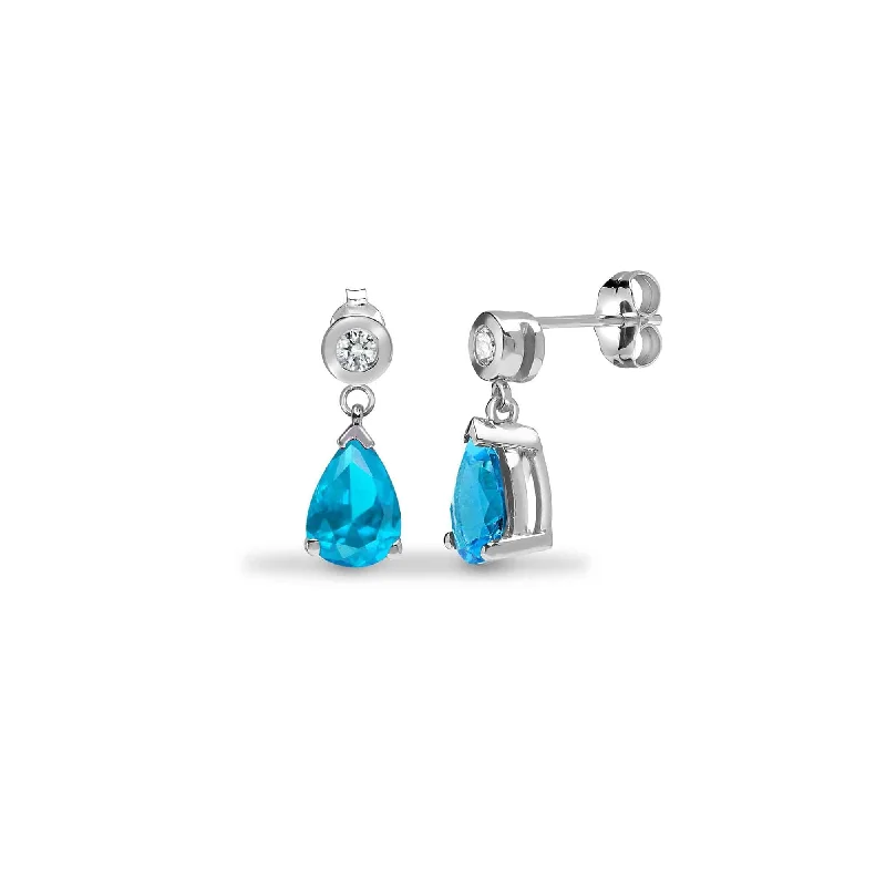 Ladies vintage earrings-AQUAMARINE DROP EARRINGS IN 9K WHITE GOLD