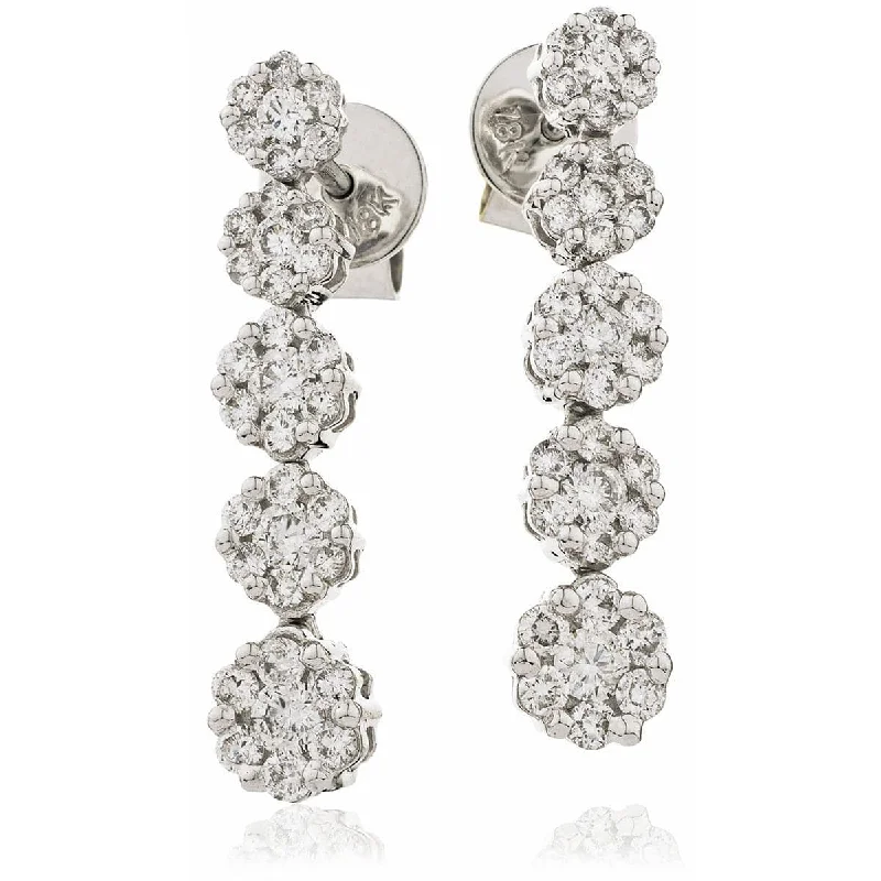 Ladies double hoop earrings-DIAMOND CLUSTER DROP EARRING IN 18K WHITE GOLD