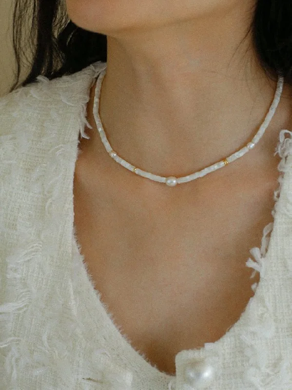 Ladies large pendant necklace-White Mother of Fritillary Pearl Necklace