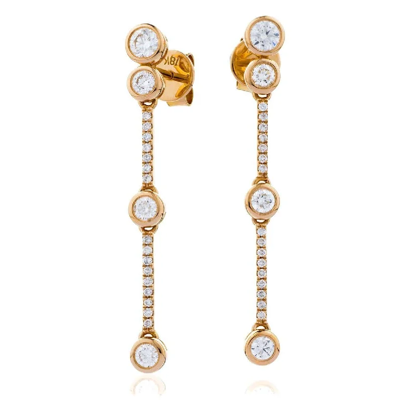 Ladies simple stud earrings-DIAMOND DROP EARRINGS IN 18K ROSE GOLD