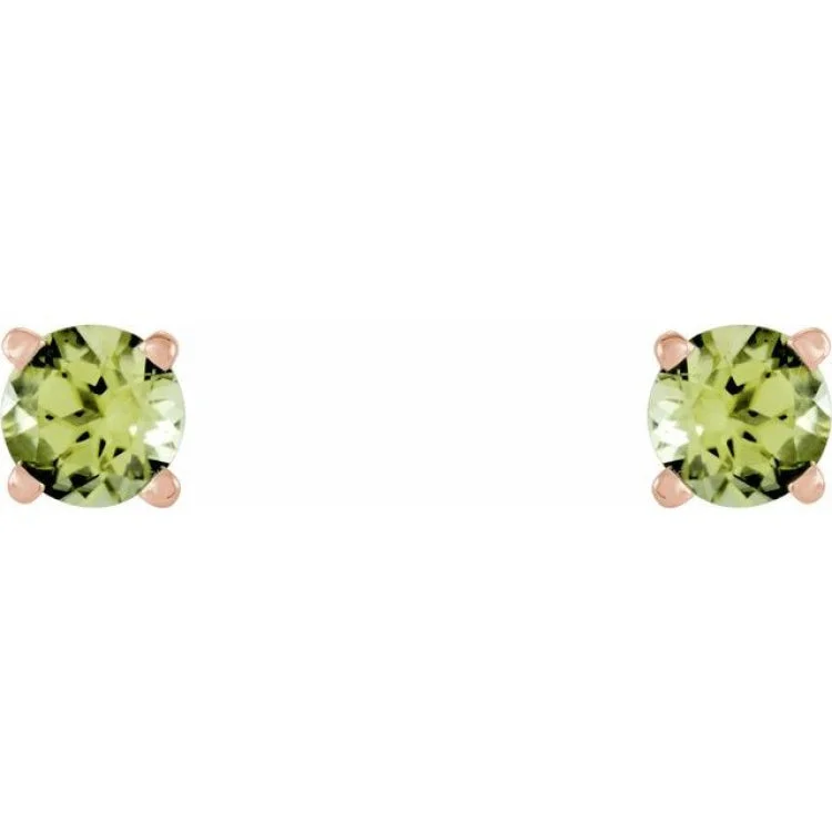 Ladies large diamond earrings-14K Rose 4 mm Natural Peridot Stud Earrings