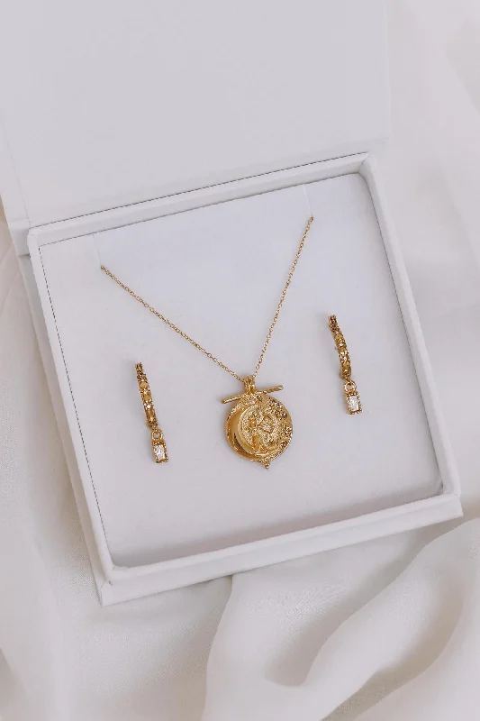 Ladies gold pendant necklace-Zyla Necklace & Earring Bundle