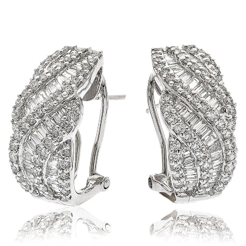 Ladies gold dangle earrings-DIAMOND FANCY HOOP EARRINGS IN 18K WHITE GOLD