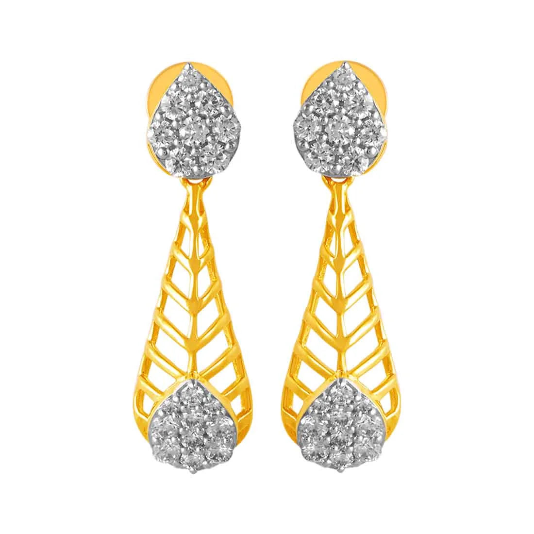 Ladies custom design earrings-14KT (585) Yellow Gold & Diamond Geometrical Drop Earrings